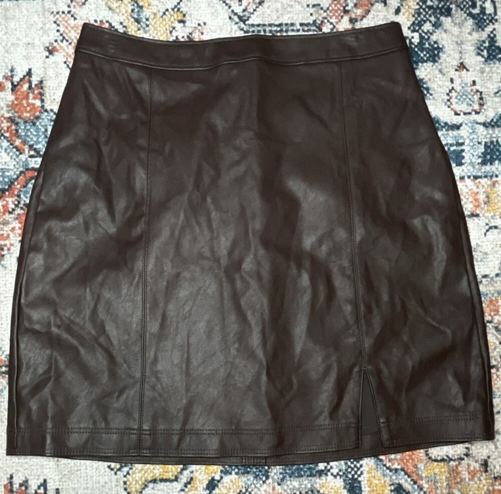 Abercrombie & Fitch Brown Vegan Leather Mini Skirt Slit Details Size XS